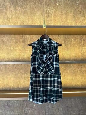 Sacai Black and White Plaid Sleeveless Dress